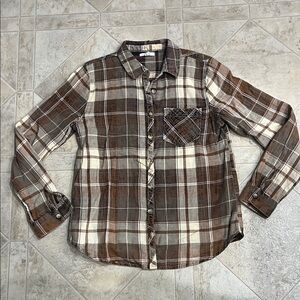 Maurices Brown Plaid Button-Up Shirt